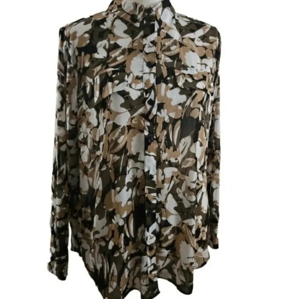 Chico's Green Floral print Blouse 12